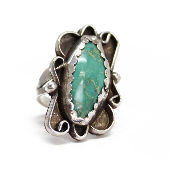 Vintage Handmade Green Turquoise Ring, 5.75 US, S… - image 5