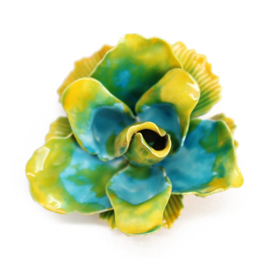 Original by Robert Yellow and Blue Enamel Flower … - image 1