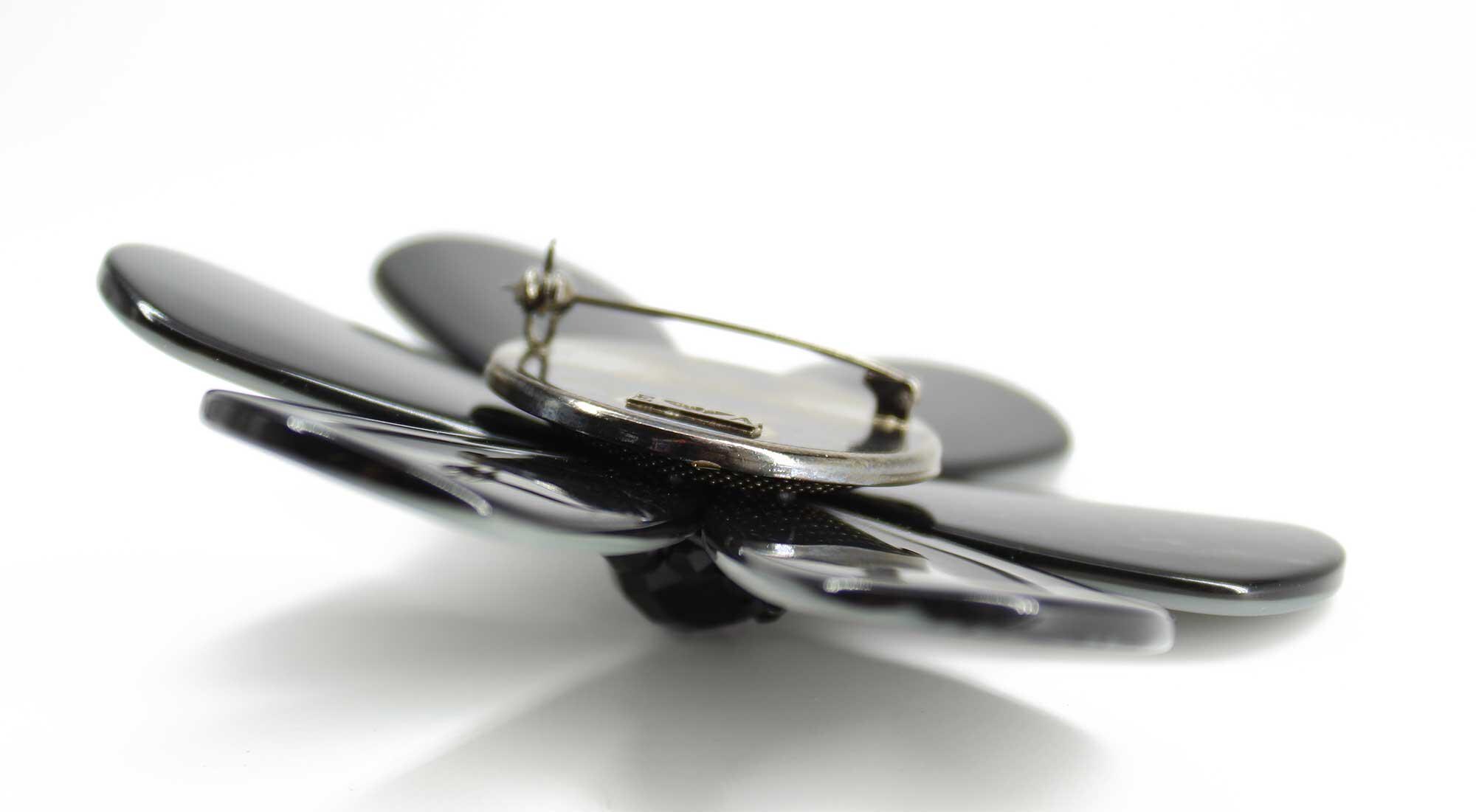 Vintage Giorgio Armani Flower Brooch in Black and Iridescent