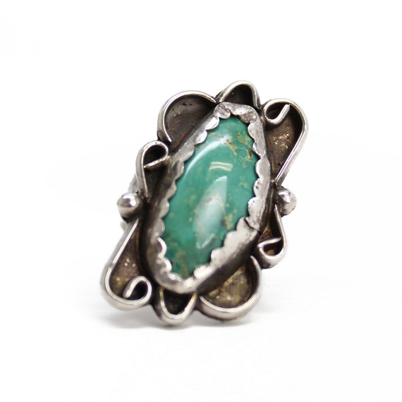 Vintage Handmade Green Turquoise Ring, 5.75 US, S… - image 1