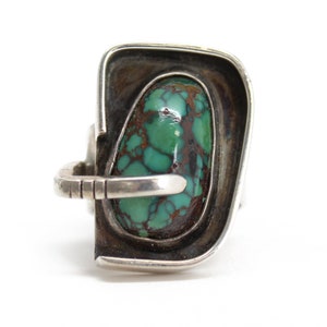 Handmade Turquoise Ring in Sterling Silver, Modernist Style Vintage Jewelry, Size 5.5 US