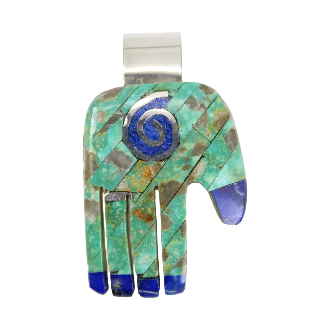 Navajo Bear Paw Inlay Pendant Turquoise & Lapis Sterling Silver - Etsy
