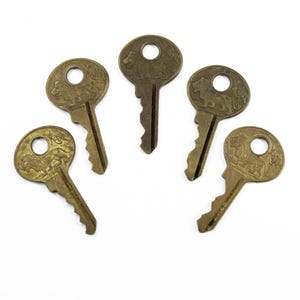 Master Lock Co-sleutels met leeuw, lot van 5, antieke sleutels gemaakt in Milwaukee, VS