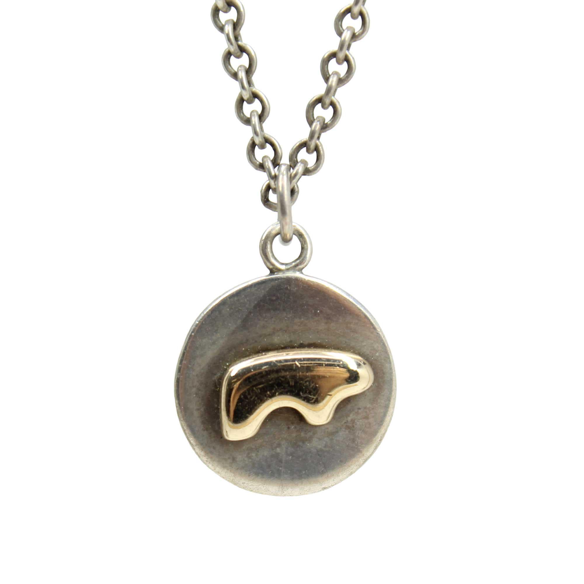 Vintage Gold Bear Two Tone Bear Disc Pendant Necklace-14k