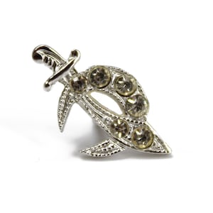 Vintage Sterling Silver Jeweled Shriners Pin, Masonic Shriners Sterling Silver Rhinestone Tie Tack Lapel Pin, Hat Pin