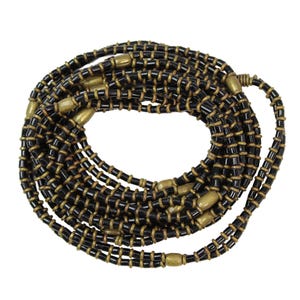 ヴィンテージ風ロングブラックガラスビーズラップネックレス、長さ66インチ、ブロンズ金具付き