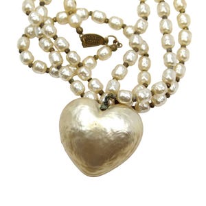 Vintage Miriam Haskell Faux Pearl Heart Necklace,  29&quot; Cream Pearls, Collectable Costume Jewelry
