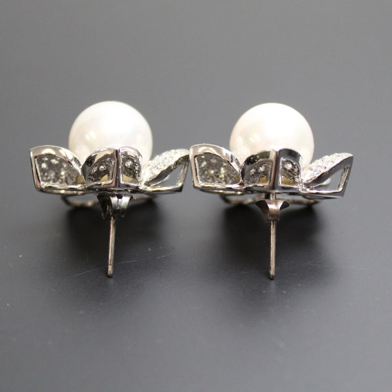 Vintage Faux Pearl and Rhinestone Stud Earrings, … - image 3