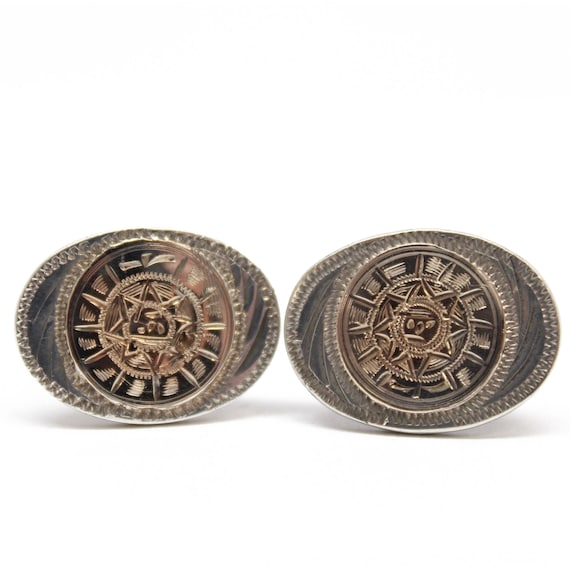 Silver and Gold Cufflinks, Vintage Mexico Silver … - image 1