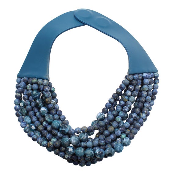 Fairchild Baldwin Blue Teal Multi Strand Bead Collar Necklace