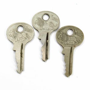 Master Lock Co-sleutels met leeuw, veel van 3 kleine sleutels, antieke sleutels gemaakt in Milwaukee, VS