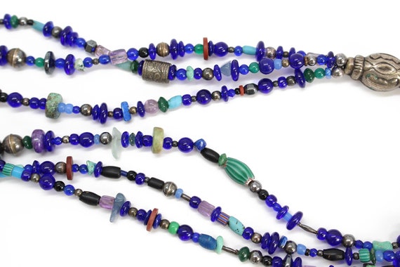 Cobalt Blue Trade Bead Necklace, Vintage Multi St… - image 4