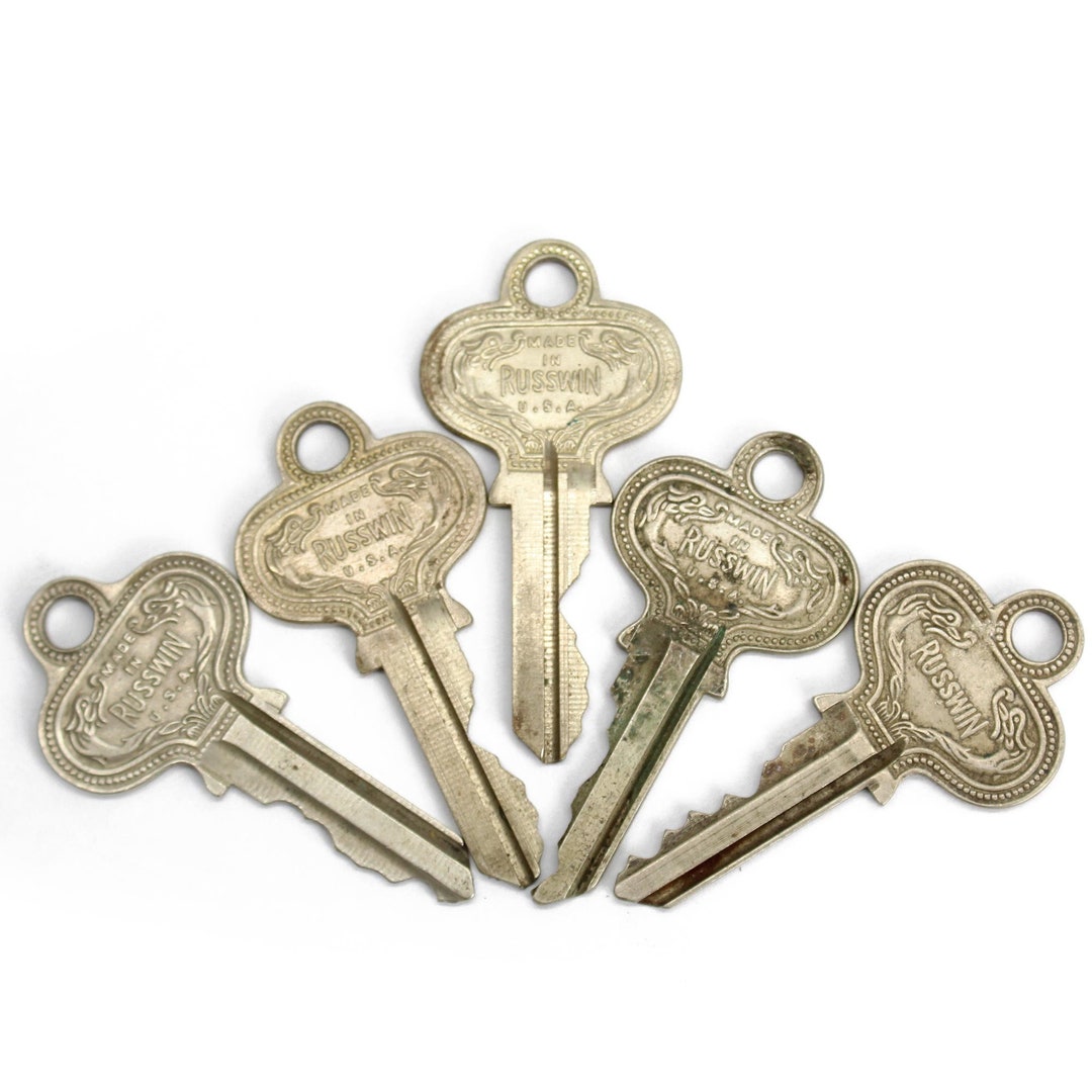 Vintage Russwin Keys, Lot of 5 Vintage Bronze Keys, Made in USA