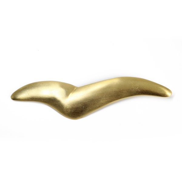 Large Brushed Gold Tone Swoosh Brooch, Vintage Abstract Bird Pin, Modern Gold Tone Brooch