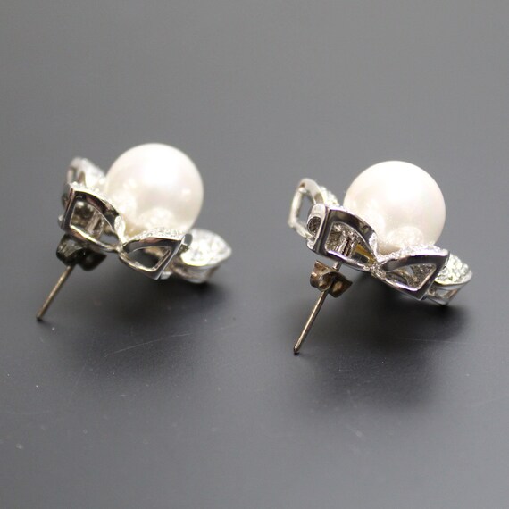 Vintage Faux Pearl and Rhinestone Stud Earrings, … - image 5