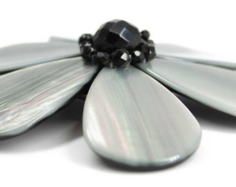 Vintage Giorgio Armani Flower Brooch in Black and Iridescent