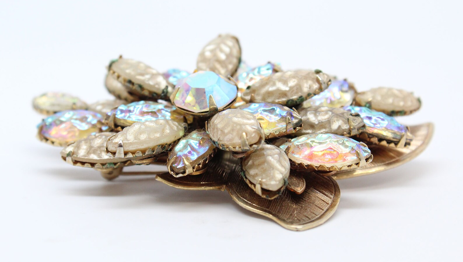 Broche Vintage Or Avec 6 Cercles De Strass Imbriqués - Bijou Ancien - Occasion