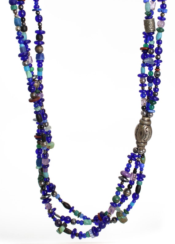 Cobalt Blue Trade Bead Necklace, Vintage Multi St… - image 9