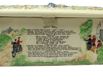 Crown Devon Daisy Bell Ceramic Cigarette Box, Vintage 1930s