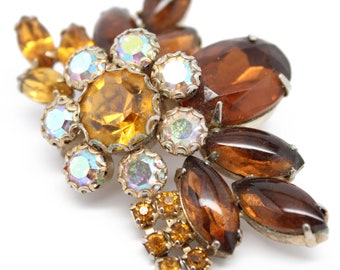 Vintage Brooch, Brown Rhinestone Brooch with Dangles, Costume Jewelry, Fall Brooches