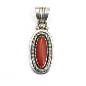 Will Vandever Sterling Silver & Red Coral Pendant, Vintage  Navajo Jewelry