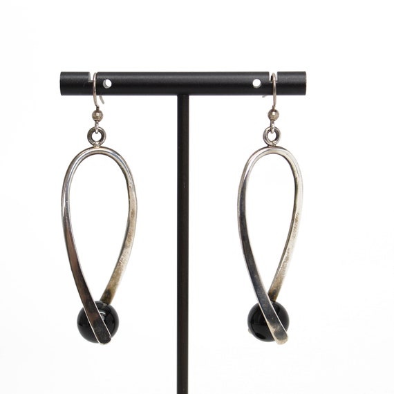 Modern Twisted Sterling Silver Earrings with Blac… - image 2