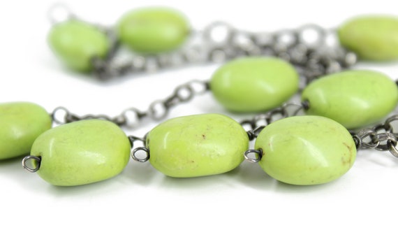 Vintage Lime Green Turquoise Dangle Necklace and … - image 5