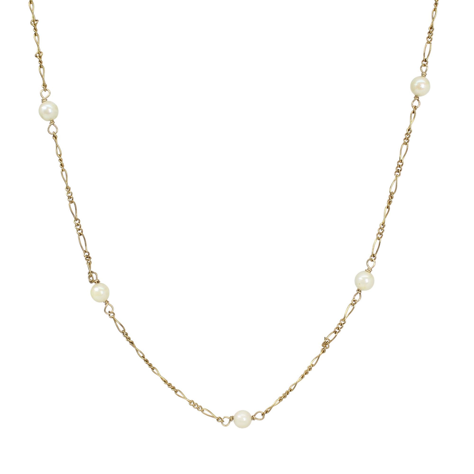 Vintage 12k Gold Filled Genuine Pearl Station Necklace, 17.5 Inches