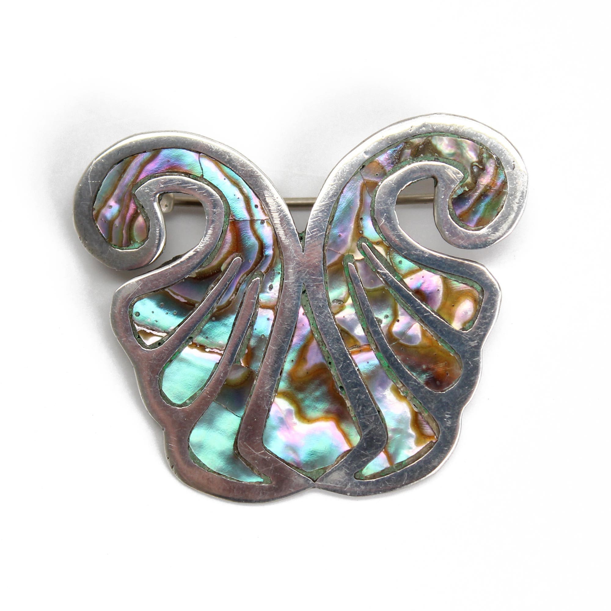 Vintage Abalone Brooch Hecho En Mexico, Signed R.S. Sterling Silver, Vintage Shell Jewelry, Blue Brooch