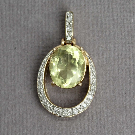 Vintage 10K Yellow Gold Citrine Pendant Signed SJ - image 1