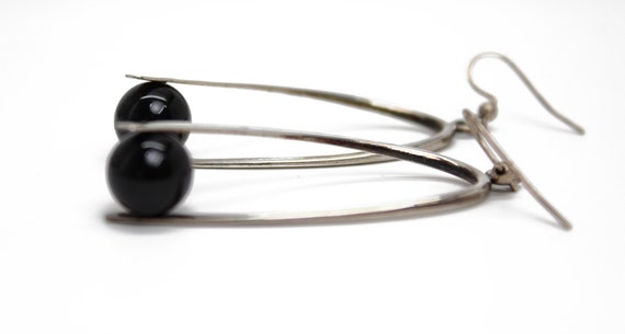 Modern Twisted Sterling Silver Earrings with Blac… - image 4