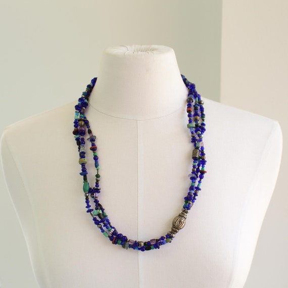 Cobalt Blue Trade Bead Necklace, Vintage Multi St… - image 2