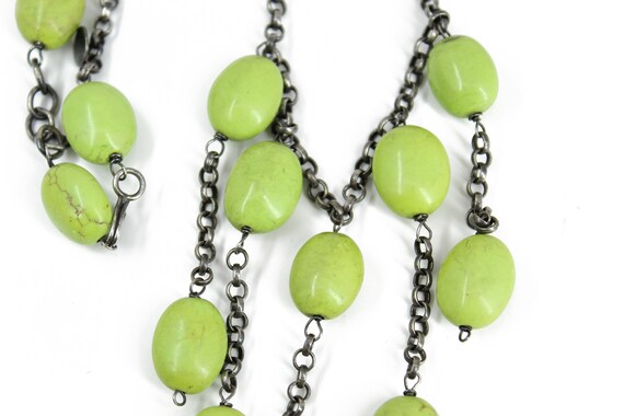 Vintage Lime Green Turquoise Dangle Necklace and … - image 4