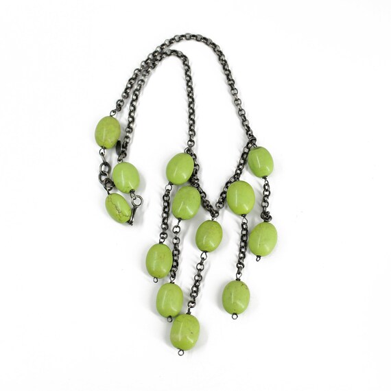 Vintage Lime Green Turquoise Dangle Necklace and … - image 3