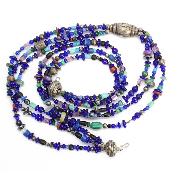 Cobalt Blue Trade Bead Necklace, Vintage Multi St… - image 8