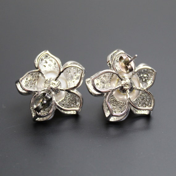 Vintage Faux Pearl and Rhinestone Stud Earrings, … - image 4
