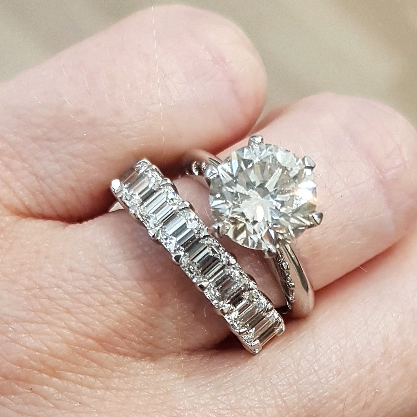 3 50ct Diamond Emerald Cut 14k White Gold Fn Engagement Ring Wedding Band Set Ebay
