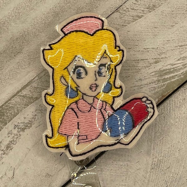 Nintendo Nurse Princess Peach inspired badge reel