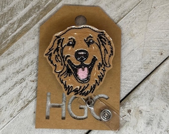 golden retriever retractable badge holder