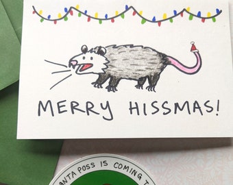 Merry Hissmas holiday card+ sticker