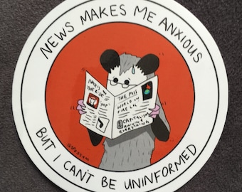 News anxiety possum sticker