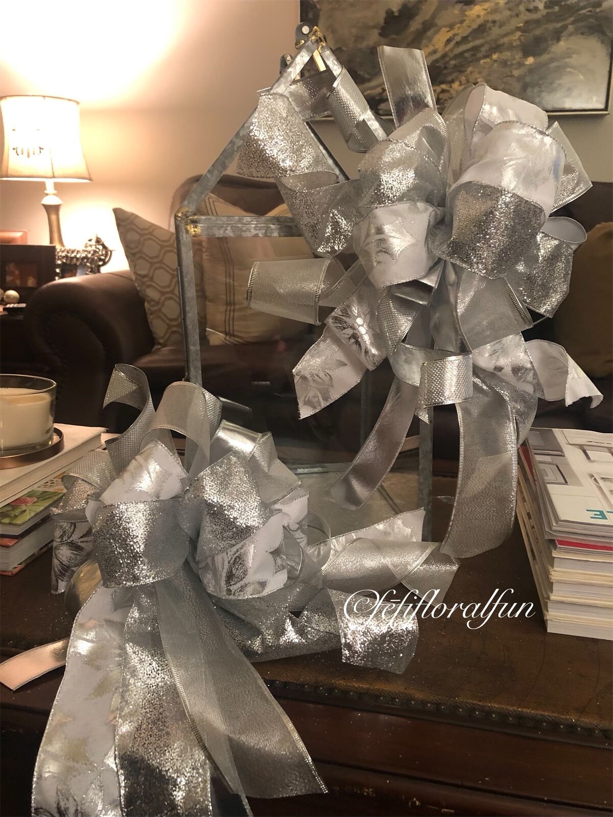 Set of 2 Silver Christmas bows tree topper bow silver Etsy