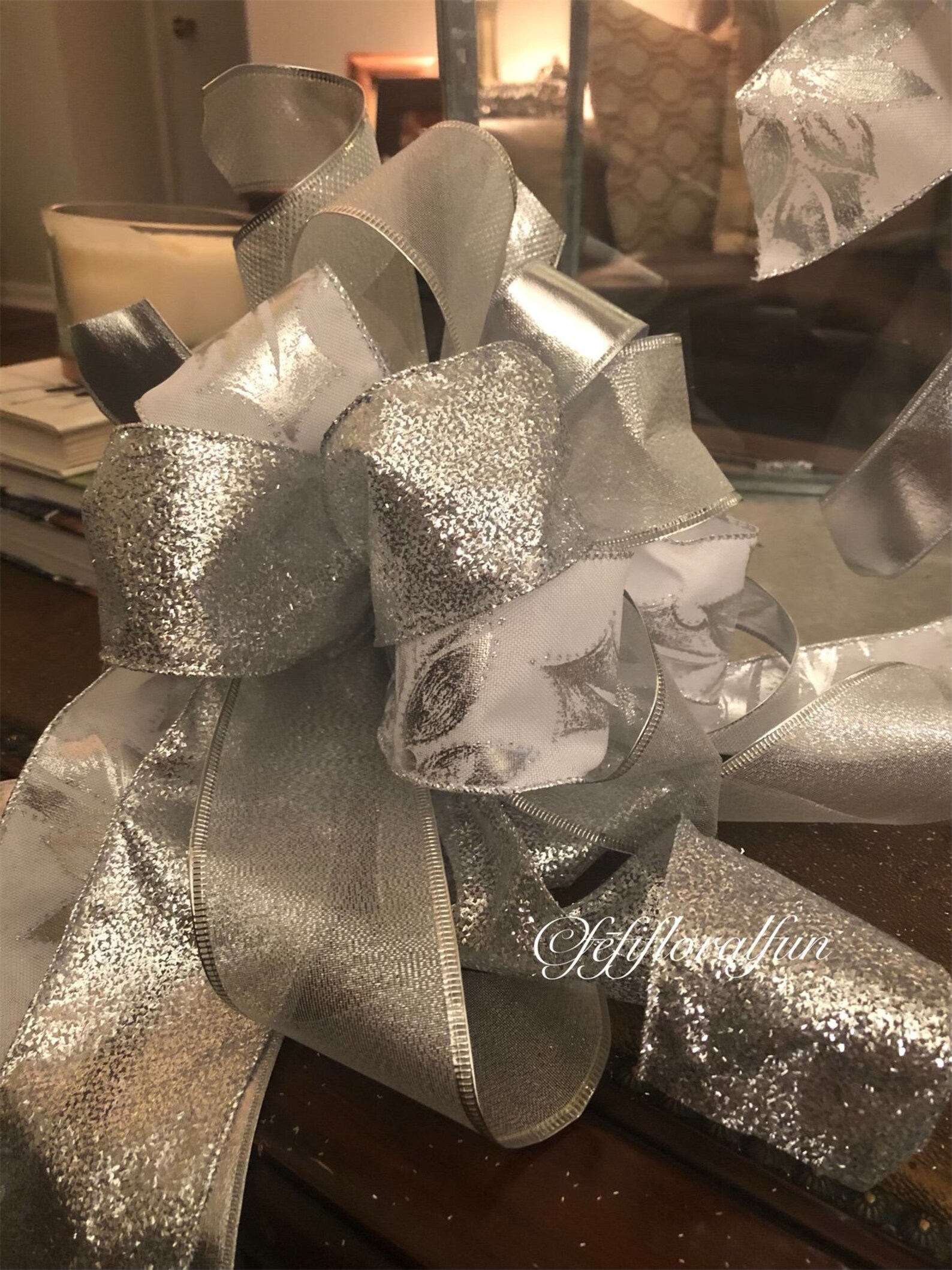 Set of 2 Silver Christmas bows tree topper bow silver Etsy