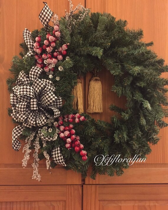 Christmas Wreath For Front Door Red Black Christmas Decor Etsy
