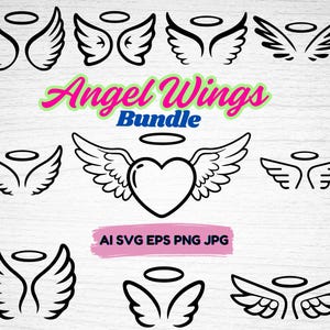 Angel Wings SVG Bundle, Angel Wings Clip Art, Wings Cut File For Silhouette, Wings PNG, Wings Shape, Wings Outline, Svg Files For Cricut