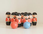 Vintage Hand painted wooden toy soldier skittles,