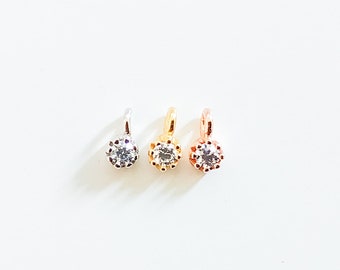Diamond charm - Add on charm - CZ Dangle - 3mm Round Solitaire Pendant - Gold diamond charm - Tiny zirconia pendant - Crystal pendant