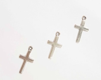 Small silver Cross pendant - 1 piece - silver cross charm - Religious charm - Christian Charm - Croix pendant silver - 12*9mm