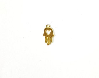 14k Gold Filled tiny hamsa charm - mini hamsa - evil eye - tiny hand charm - Hamsa with heart - 6*11mm - 1 piece
