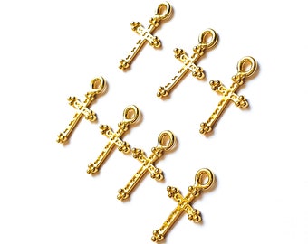 Gold Cross charm - 1 piece - gold cross pendant - Dainty Cross Charm - Religious charm - Christian Charm - Textured Cross Charm 13*8mm